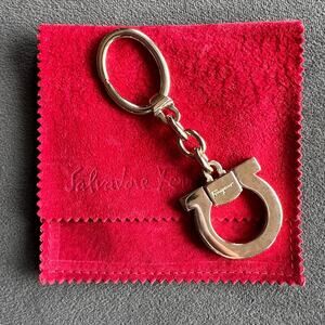 Ferragamo Gancini Gold Keychain Bag Charm Iconic Style MINT